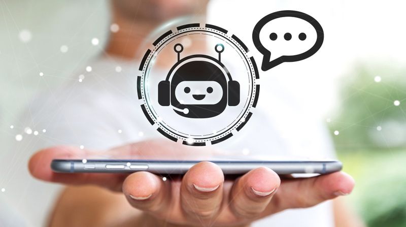 businessman on blurred background chatting chatbot